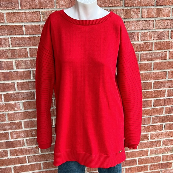 Michael Kors Red Blaze Cotton/Polyester Blend Knit Pullover Sweater - Picture 4 of 11